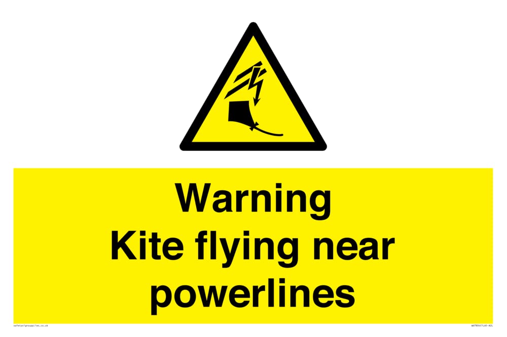 Warning Kite flying near powerlines Sign - 600x400mm - A2L