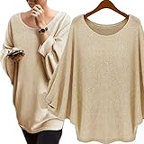 WLLW Womens Oversized Batwing Knitted Pullover Loose Sweater Tee Tops