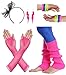 JustinCostume Women's 80s Outfit Accessories Neon Earrings Leg Warmers Gloves (Q)