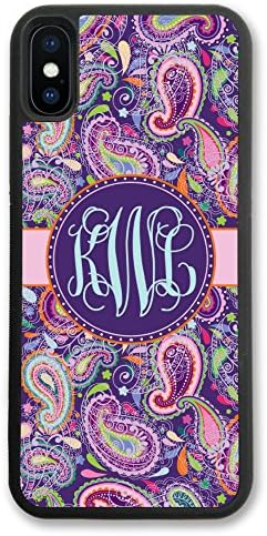 iPhone X Case Purple Paisley Monogram, Monogrammed Personalized, Hard Rubber iPhone 10 Case (4.7 inch) by Simply Customized