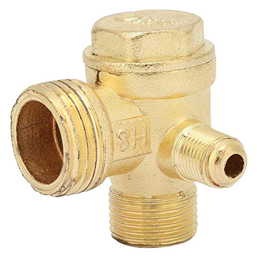 3 Way Brass Air Compressor Check Valve, Zinc Alloy 1/2" 3/8" Male Threaded 90-Degree Right Air Compressor Valve Air Compressor Parts Non Return Unidirectional Check Valve for Tube Connecting