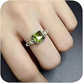 Green Peridot Moissanite Solitaire Ring for Women in 925 Plated Silver Gemstone Birthstone CZ Diamond Multi Row Ring Eternity Engagement Wedding Band Rings for Women Size Adjustable