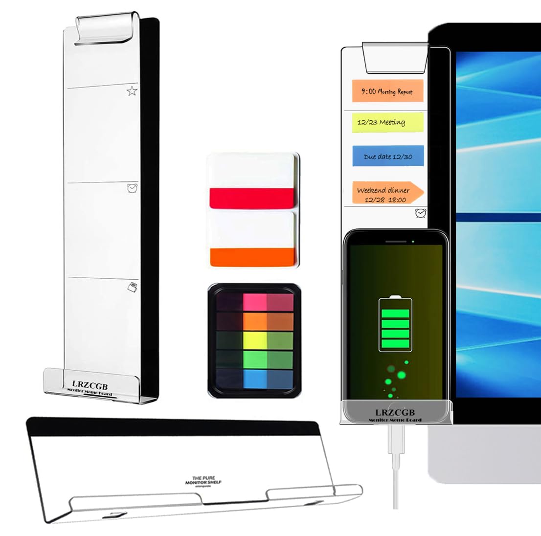 LRZCGB Monitor Memo Board, Acrylic Message Memo Boards Sticky Reminder for Computer Monitors Screen (Left)