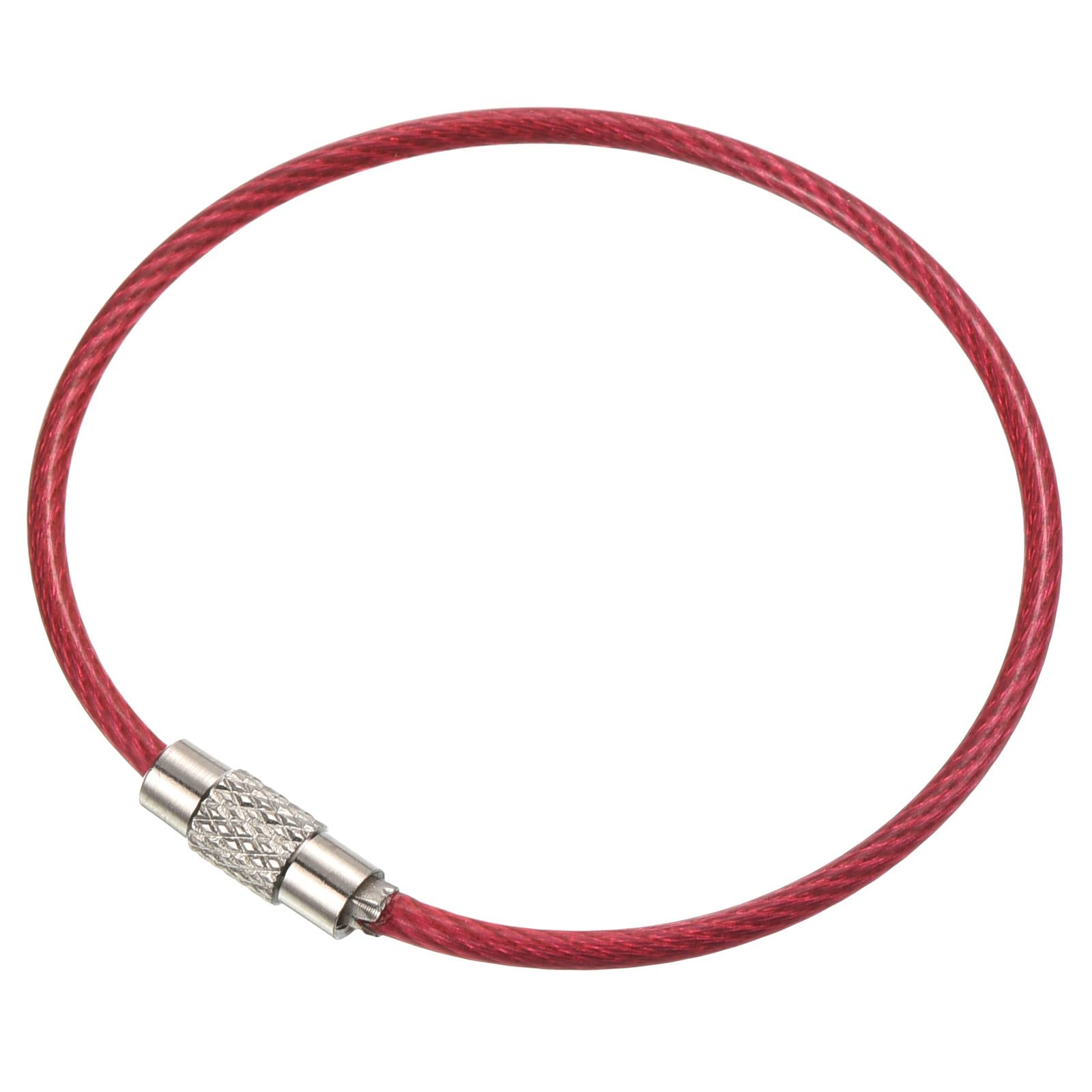 PATIKIL 3.5 Inch Length Wire Keychain Cable, 15 Pack Stainless Steel Key Ring Loop, Rose Red