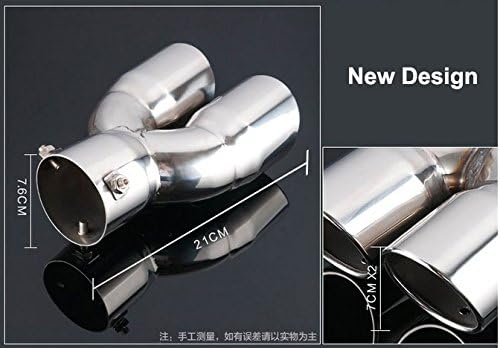 Car Double Outlets Stainless Steel Extension Pipes Exhaust Pipe Trim Muffler Rear Tail Pipe Tip Tailpipe Car End Tipe Emblems Silver Color for RAV4 2016 2017 2018 2019 2020 2021 (Just for Curved pipe）
