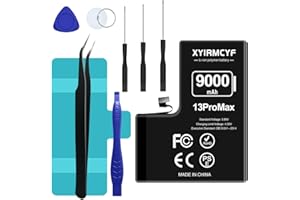 XYIRMCYF 9000mAh Super Capacity Battery Compatible with iPhone 13 Pro Max, 0 Cycle Li-Polymer Replacement Battery for iPhone 13 Pro Max, with Professional Repair Tool Kit