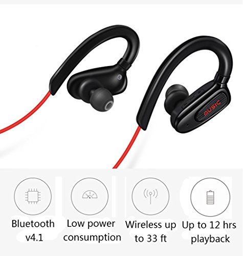 Bluetooth Headphones, V4.1 Wireless Sports In-ear Earphones w/ Mic IPX7 Waterproof HD Stereo Sweatproof Earbuds for Gym Running Workout 12 Hour Battery Noise Cancelling Headsets