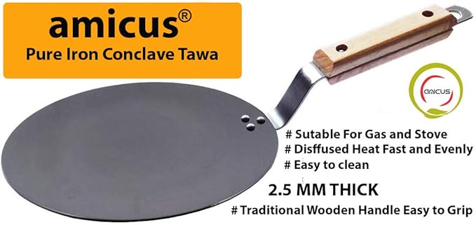 Amicus Iron Concave Tawa 24 cm 1 Piece Black