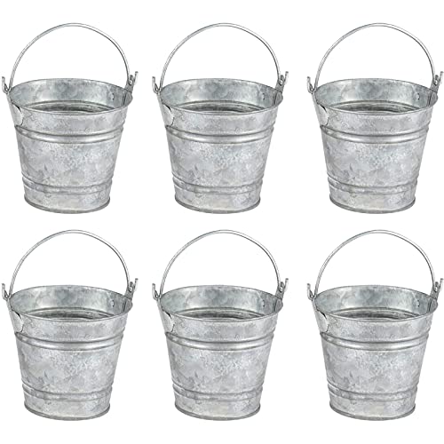6 Pack Small Galvanized Metal Buckets with Handles, Mini Tin Pails for