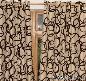 Cream Gold With Black Velvet Circles Eyelet Faux Silk Curtains