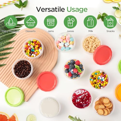 VINATO 18Pcs Food Containers, 250ml Small Plastic Jars with Caps, Set of Plastic Boxes in Red, Green & Orange, Freezer Containers, Stackable