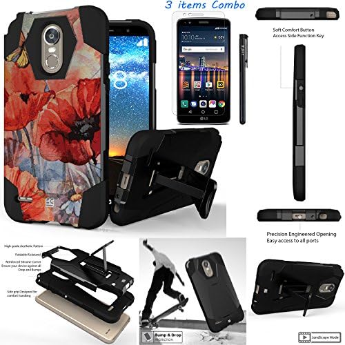 For LG Stylo 3 LG Stylo 3 Plus 2017 LS777 MP450 M430 L83BL /ITUFFY 3items: LCD Film+Stylus Pen+[Dual Layer] [Impact Resistance] [KickStand] Hybrid Armor Case (Spring Canvas)