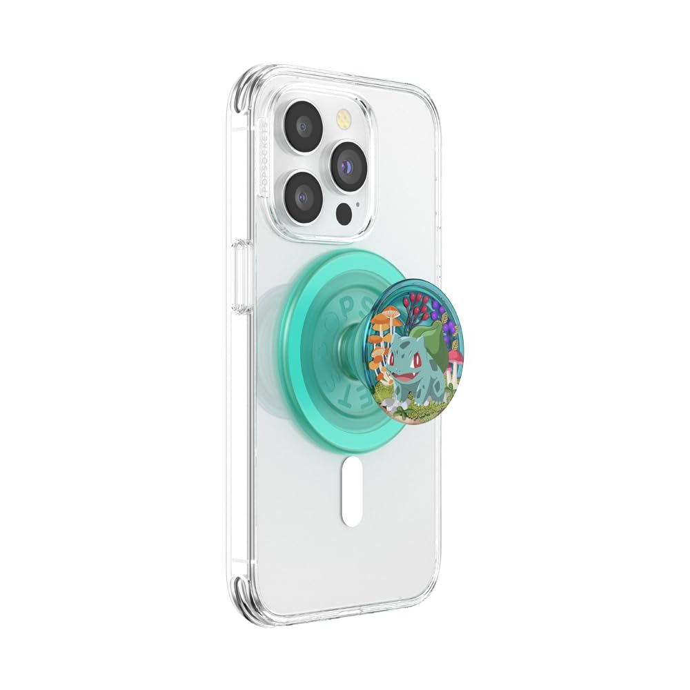 PopSockets Phone Grip for MagSafe with Kickstand, Magnetic Stand, Swappable Top, Secure Hold for iPhone MagSafe Cases, Phone & Tablet Grip - Bulbasaur Mint