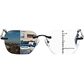 K.LAVER Progressive Multifocus Rimless Photochromic Reading Glasses Anti-Blue Light Transition Computer Multifocal Readers