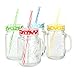 Mason Jar Mugs with Handle, multi COLORED Lids and Plastic Straws. 16 Oz. Each. Old Fashion Drinking Glasses - pack of 4 by Premium Vials
