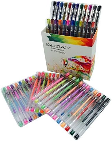 Light Fun Top Quality (60 PACK)Gel Pens Includes Metallic, Glitter, Pastel, Neon, Fluorescent, Rainbow, Classic. Non-Toxic.