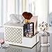 Diamond Lattice Tissue Box with Compartments Vanity Organizer, 2-in-1 Decorative Tissues Cover Square Resin Napkins Container for Bathroom, Countertop, Gift Boxed (White & Gold)