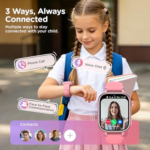 Velmood 4G Smart Watch for Girls, Smartwatch for Girls with GPS and Calls, Video Calls, Voice Chat, SOS, School Mode, Pedometer, Sleep, Alarm Clock IP68 for Girls Boys Pink
