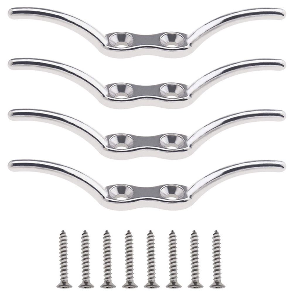 JIXIWANG 4 Pcs Stainless Steel Rope Boat Deck Flagpole Cleat Hook Stainless Steel Cleat Hooks Rope Cleat Hook with Mounting Screws for Boats Yachts