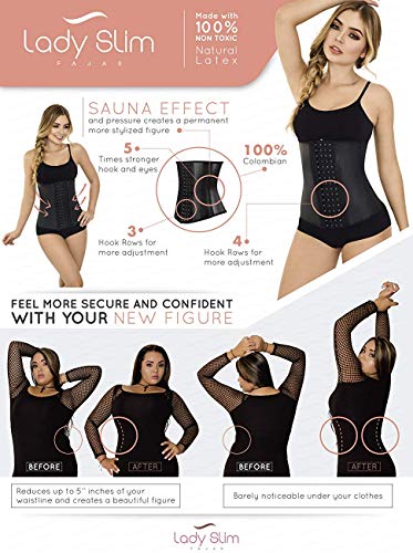 Lady Slim Fajas Colombianas 4 Hooks Latex Waist Cincher Trainer Trimmer Corset Weight Loss Body Shaper Black S - Thumbnail 3