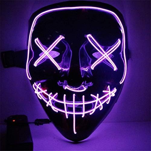 Halloween Purge Mask LED Mask for Adults, Scary Light Up Mask for Halloween Carnival Carnival Party Costume Cosplay Decoration with 4 Flash Modes (Purple)