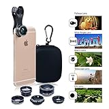 iPhone Camera Lens Kit - 2x Zoom Telephoto Fish Eye, Wide Angle and Micro Clip Lens Kit For iPhone 6S 6, Samsung, HTC, ipad, Tablet PC & Laptops - Universal Cell Phone Camera Lens Bundle