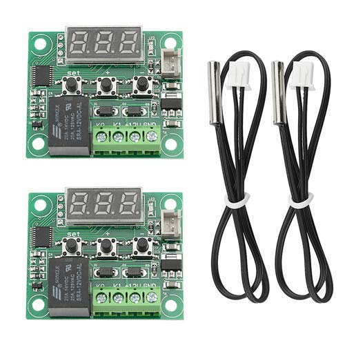 BGTXINGI 2PCS W1209 Digital Thermostat high Precision Temperature Control Switch Module DC 12V Micro Temperature Control Board and NTC 10K Thermistor Waterproof Sensors Digital Temperature Probe