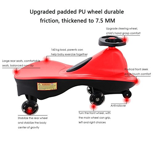 Meflying Ride on Toys Happy Vehicle Wiggle Cars-PlasmaCar, Ride on Wiggle Car for Boys and Girls, 3 Year Old And Up with Random Leash (US STOCK) (Red) - Thumbnail 3