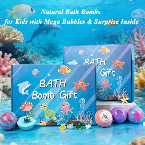 Bath Bombs with Toys Inside, 12PCS Animal Bath Bombs Set for Boys Girls, Cute Kids BathsBomb Toys with Plant Extracts, Marine Terrestrial Animal Baths Salt Balls, for Kids Gift
