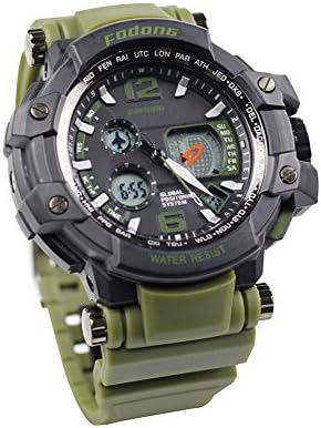FODONG Men’s Fashion Sport Watches Double Display Water Resistant Sports Watch Quartz Movement Digital Watch with Adjustable Band Green