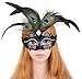Coxeer Masquerade Mask Halloween Mask with Peacock Feather Black Party Mask