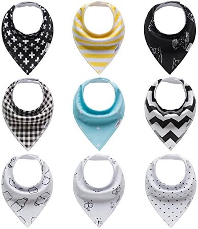 9-Pack Unisex Bandana Bibs 100% Organic Cotton Extra Soft and Absorbent Stylish and Functional Perfect Baby Shower Gift Set for Girls Boys Toddlers by ProMommies