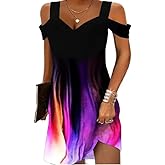 LOVESHOOT Women Cold Shoulder Dress 2025 Summer Casual Trendy Boho Floral V Neck Vintage Dresses for Beach Vacation