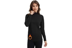 TERODACO Women’s Ski Base Layer Thermal Tops Long Sleeve Cold Weather Fleece Lined Mock Neck Workout Shirt