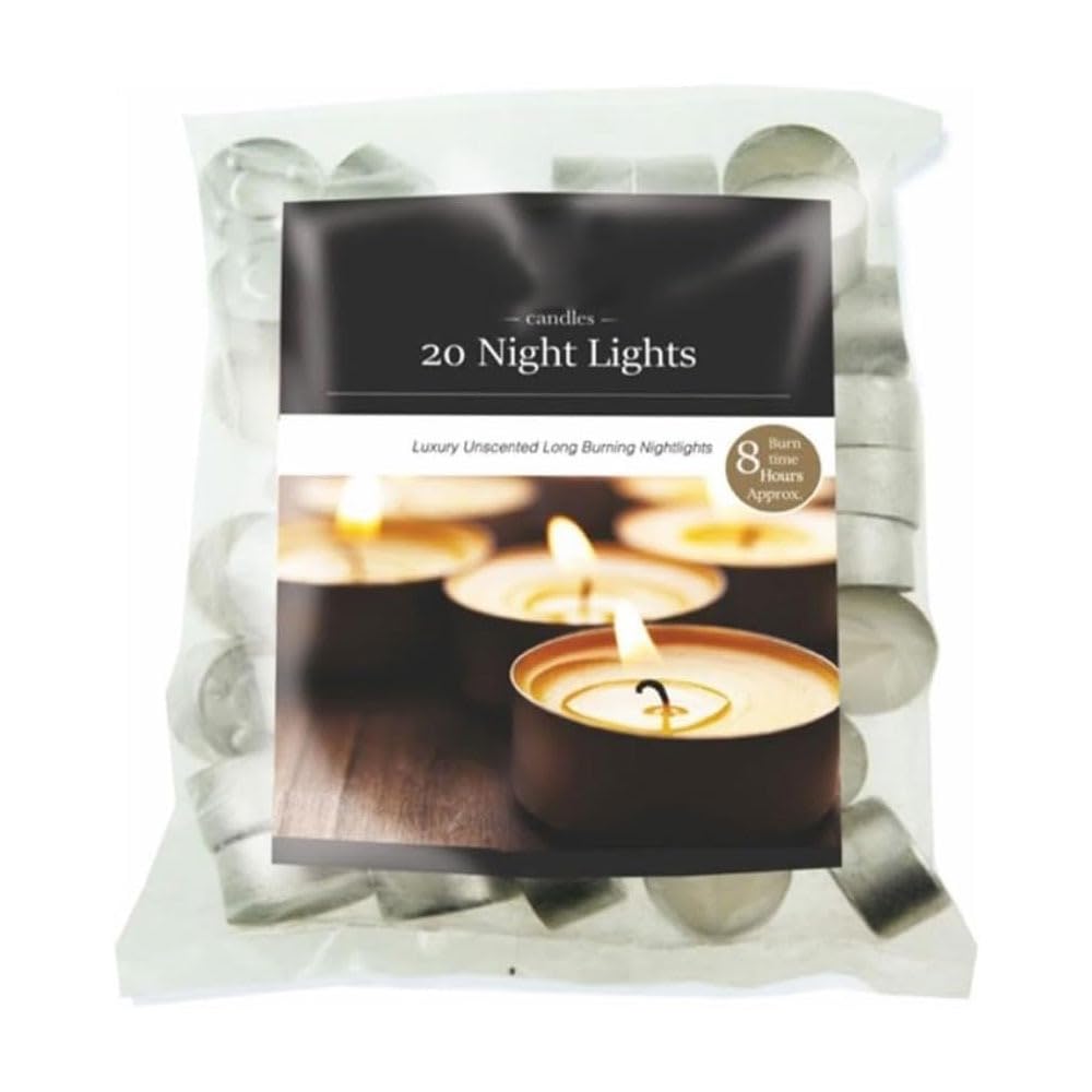 Fresh Unscented Tealight Candles – Refreshing & Soothing Fragrances | Up to 8-Hour Burn Time | Premium Quality Decorative Tealights for Home Decor (Unscented Wax Night Lights - Packs of 20)