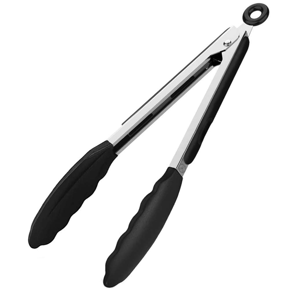 Starchef Kitchen Food Tongs - Utensil for Cooking, Serving, Barbecue, Salad, Buffet(9"/Black)
