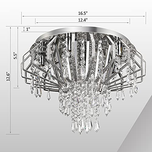 Txlovest Lyming Crystal Chandelier Light Fixture, 6 Lights Modern Flush Mount Crystal Ceiling Light Lamp D16.5\'\' x H12.6\'\' Mini Chandelier Lighting Fixtures for Bedroom Living Room Hallway Balcony