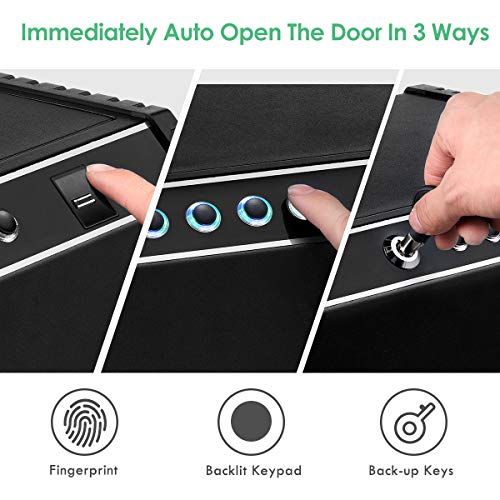 PRYMAX Biometric Gun Safe, Smart Pistol Safe with 4 Digits Code, Wall Mount Bracket, Quick Access with Auto-Open lid, 2 Handgun Capacity, Gun Cabinet for Home and Car Security