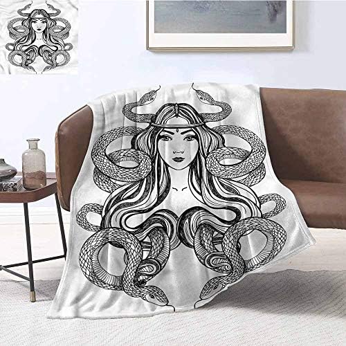 HCCJLCKS Blanket Sheets Occult Exotic Lady with Snakes Muse Cozy for Couch Sofa Bed Beach Travel W60 xL80 Traveling,Hiking,Camping,Full Queen,TV,Cabin