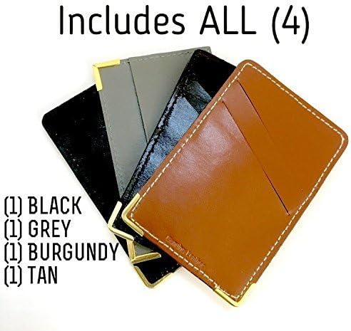 THINNER Business Card Holder Minimalist SLIM WALLET Credit Cards Case, Leather Work Tooling, Travel, Sports, Unisex for Men and Women - Multi Color Money Clip Pocket with Stitching (4 PACK)