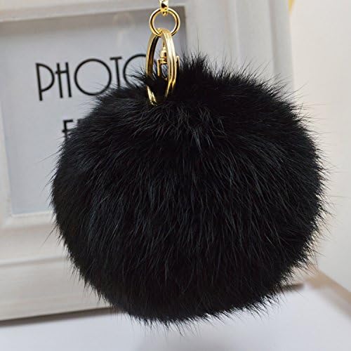 Real Fox Fur Pom Pom Keychain & Bag Charm โ 4-inch Fur Ball Accessory (Black)