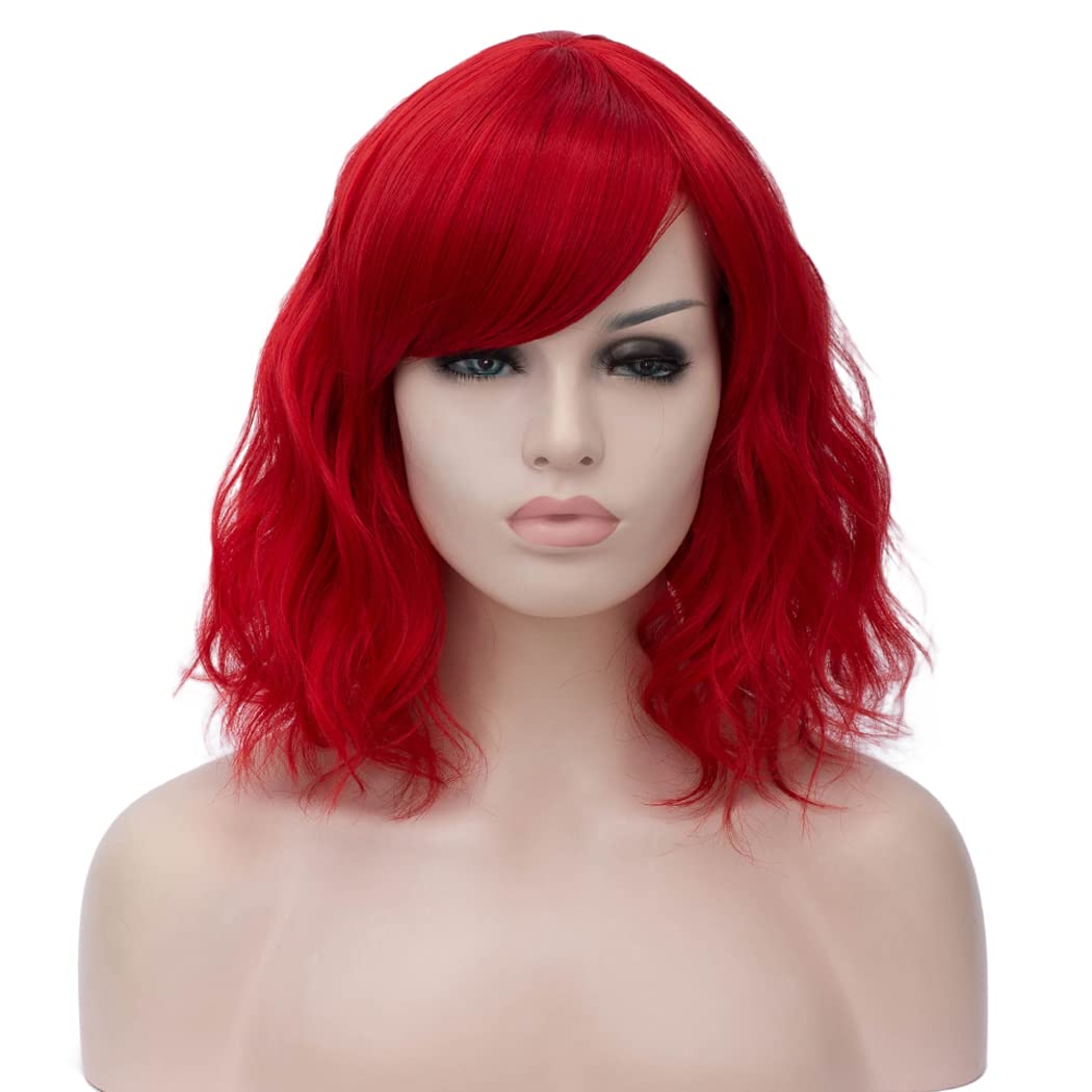 Women Short Curly Red Synthetic Cospaly Bob Wigs - ATAYOU Halloween Costume Red Wig