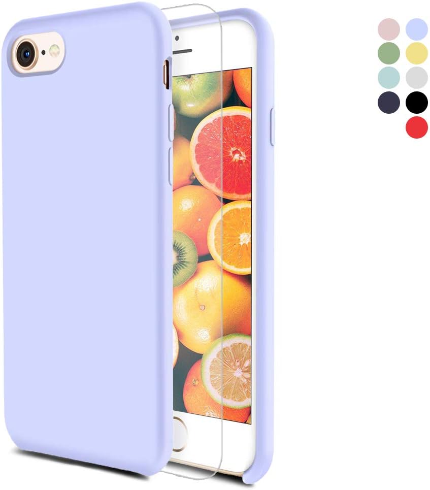 Feyten iPhone 8/ iPhone 7 Case [with Free Tempered Screen Protector], Liquid Silicone Gel Rubber Soft Touch Cover Full Protective Case for iPhone 8/ iPhone 7 4.7" (Lilac Purple)