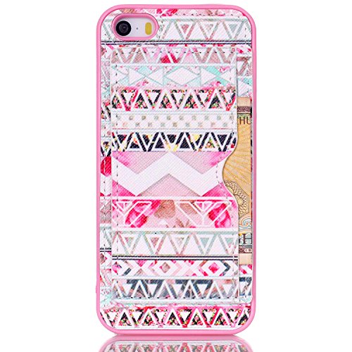 JanCalm Slim Fit [Ultra Thin][Light Weight][Perfect Fit] [Kickstand][Card /Cash Compartment] Premium Flexible Soft Silicone Rubber TPU Bumper Protective Case Cover for iPhone 5/5s (Tribal)