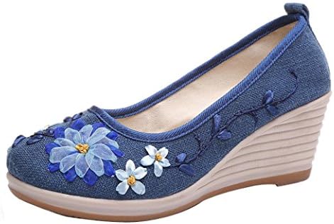 Lolittas Sandals Summer Beach Wedge Chinese Flower Sandals for Women Ladies,Embellished Low Heel Waterproof Platform Cloused Toe Outdoor Shoes Size 2-7