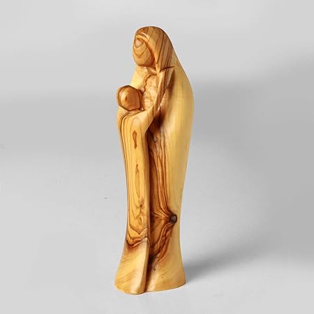 KASSIS Olivenholz Mutter Gottes Maria mit Jesus Kind Figur abstrakt 19cm handgefertigt in Bethlehem