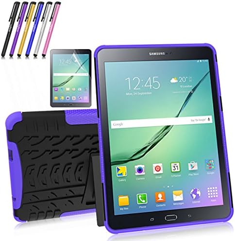 Windrew Heavy Duty rugged impact Hybrid Case with Build In Kickstand Protective Case For Samsung Galaxy Tab S2 9.7" SM-T810/T815/T817 9.7 Inch Tablet + free stylus touch pen (Purple)