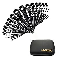 LLGLTEC Ear Stretching Kit 50 Pieces 14G-00G Ear Gauges Expander Set Acrylic Tapers and Plugs & Silicone Tunnels Body Piercing Jewelry Set with EVA Box (Black)