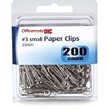 Officemate OIC Small #3 Size Paper Clips, Silver, 200 in Pack (97219)