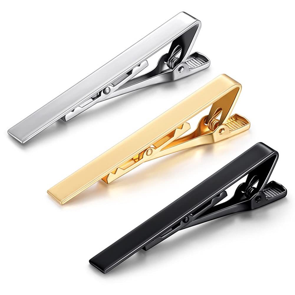 BN 3 Piece Tie Clip Set, Men's Tie Clip Gold Silver
